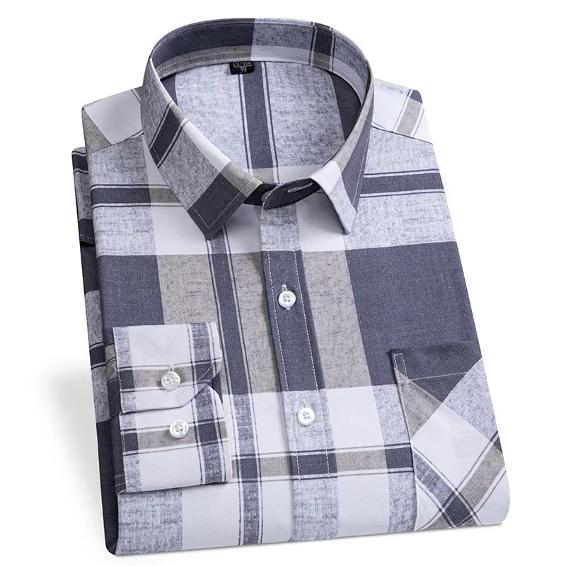 New Long Sleeve Plaid Shirts For Men Classic Checked Fashion Clothing Easy Care Soft Businessman Smart Dress Casual Shirt Camisa