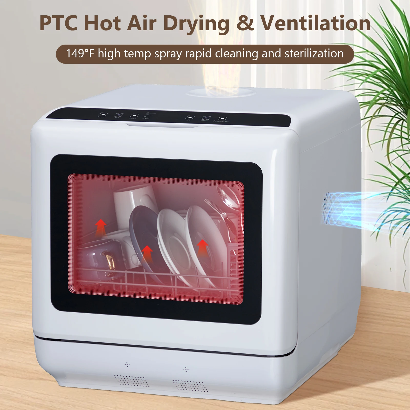 Portable Dishwasher,Countertop Dishwasher with 5L Water Tank,5 Programs, Dual Sprays,149℉ High Temp & Air Dry, Mini Dishwasher 4