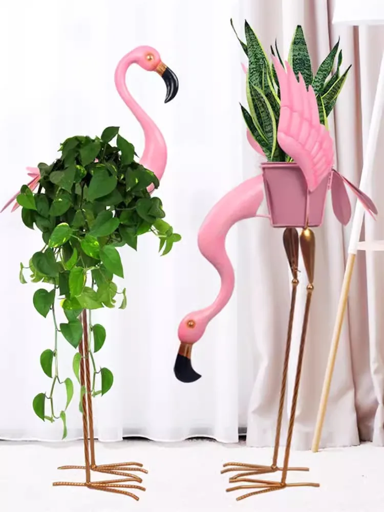 

Nordic Flamingo Iron Flower Rack, Indoor Living Room Balcony High Foot Storage Rack, Green Potted Plant Decoration Rack