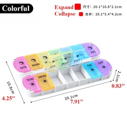 7 - Day Foldable AM/PM Pill Organizer - Portable Transparent Case for Supplements & Vitamins (Colorful)