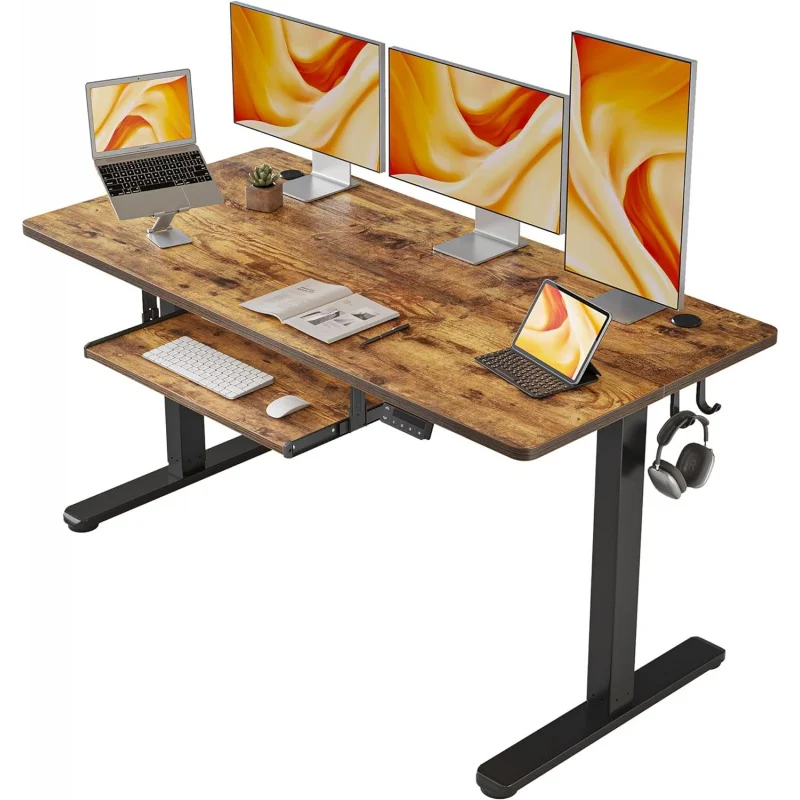 FEZIBO Standing Desk with Keyboard Tray, 55 × 24 Inches Electric Height Adjustable Desk, Sit Stand Up Desk, Computer Office Desk