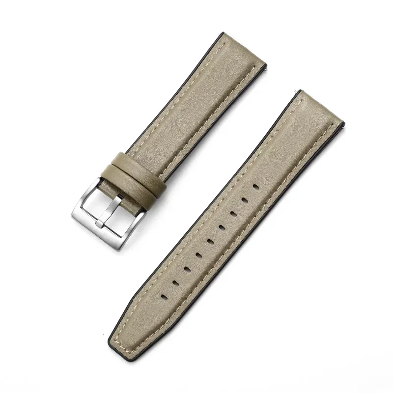 22mm Silicone Leather Hybrid Watchband Bracelet Strap