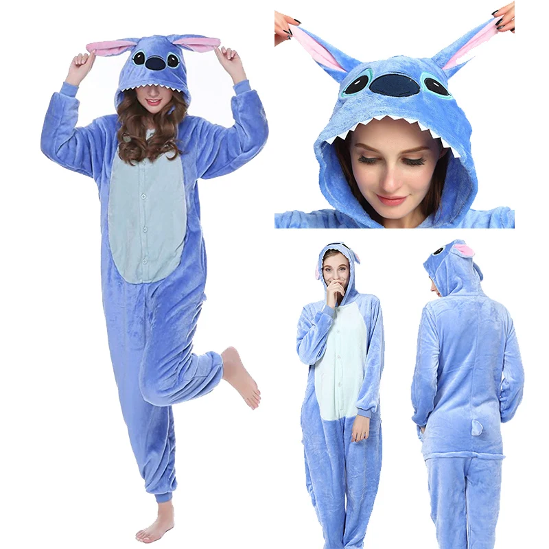 Cosplay Costumes Lilo Stitch Women Cosplay Jumpsuit Kigurumi Pajamas Stitch Cute Child Hooded Sleepwear Halloween Adults Clothes