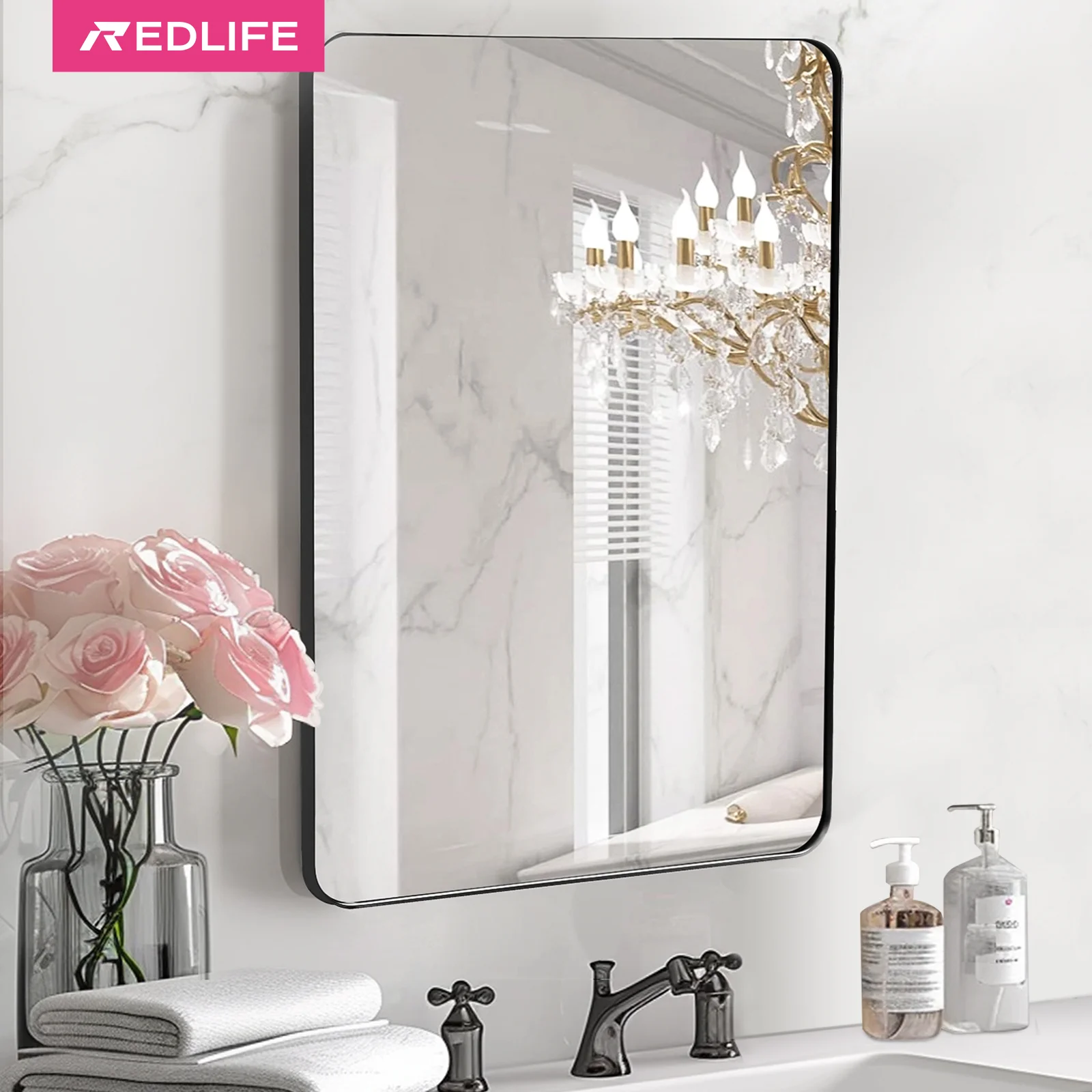 

Redlife 36"x 24" Bathroom Vanity Mirror ，Metal Framed Matte Mirror with Tempered Glass Anti-Rust No Distortion and Shatter-Proof