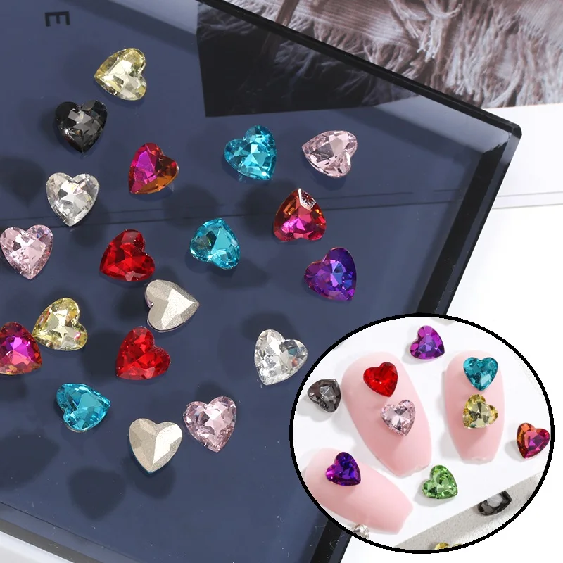 

10Pcs 5/6/8mm Kawaii 3D Clear Nail Heart Glitter Shapes Glass Crystal Rhinestones On Nails Crystal Pixie Stone Heart Nail Parts