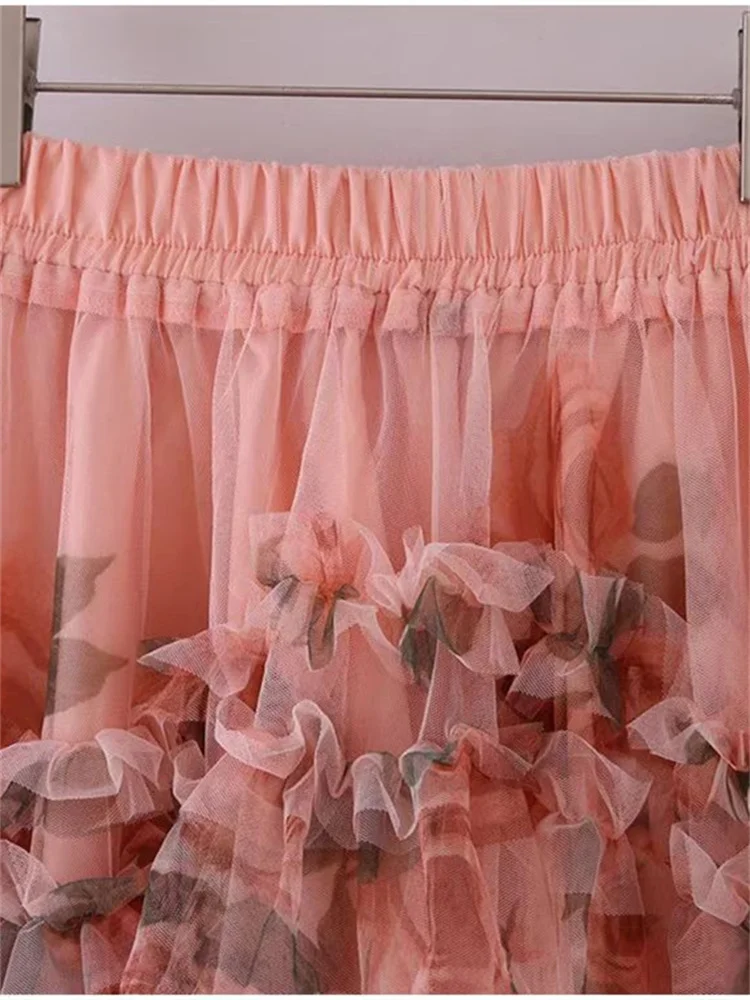 French Style Holiday Ruffle Irregular Midi Long Party Skirt Ball Gown Multi Layer Mesh Fashion Gauze Tutu Elegant Vintage Skirts