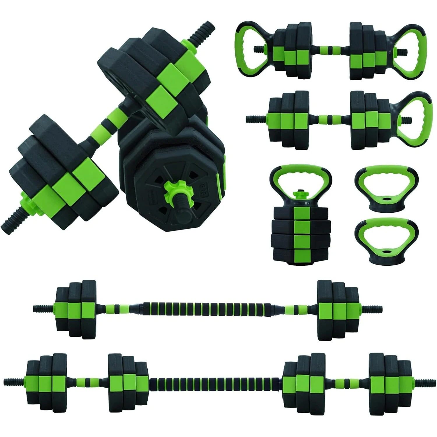Adjustable Dumbbell Set (88 Lbs Total) - Converts To Barbell & Kettlebell, Iron-Clay Composite, Home Gym For Men & Women