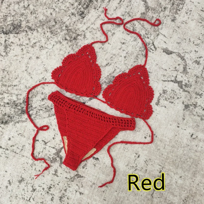 Women Exquisite Hand Knitting Bikini 3-piece OR 2-piece Set Swimming Skirt Brazilian Lace-up Bathing Suit Female Thong Swimsuits