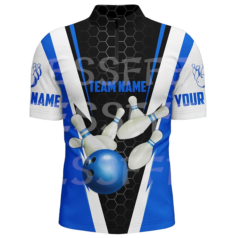 Nome personalizado Bowling Jersey Sports Player Tattoo 3DPrint Verão Casual Polo Zipper Camisas Streetwear Mangas Curtas T-Shirts XN-6