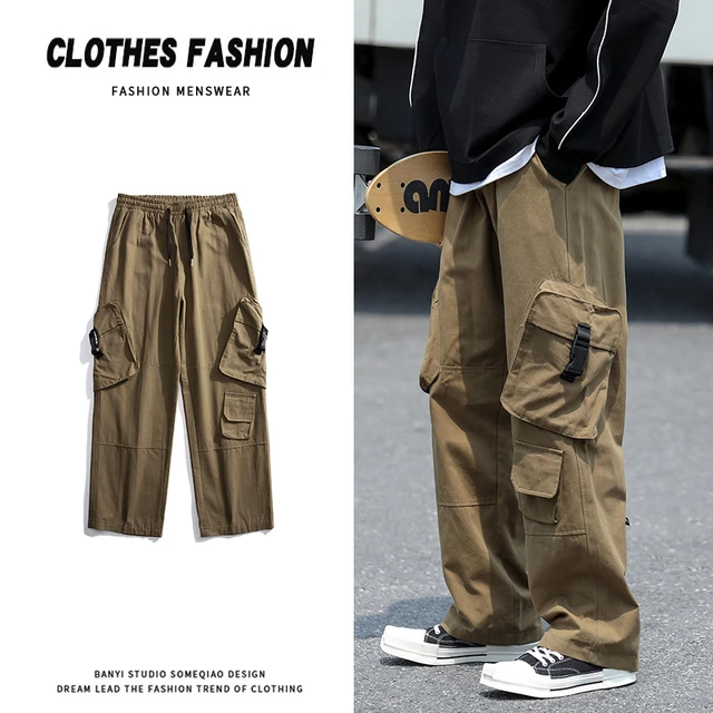 Baggy Large Pocket Cargo Pants Men Khaki Cargo Trousers Neutral Vintage  Loose Casual Autumn Japanese Streetwear