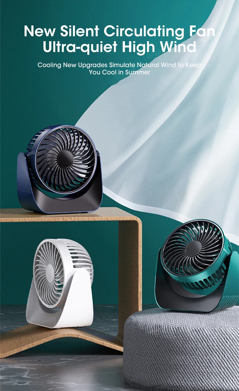 

Mini Cooling Table Fan Mute 3-Speed Wind Adjustment 360° USB Rechargeable Fans For Home Offic Outdoor Car Dormitory