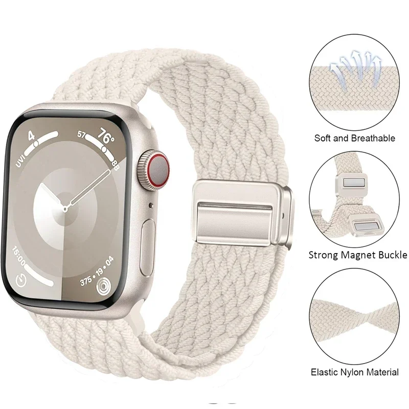 Geflochtenes Band für Apple Watch Armband 44 mm 40 mm 45 mm 46 mm 49 mm 41 mm 38 Magnetisches Nylonarmband iWatch Serie SE 7 6 8 9 10 Ultra 2 – Detail 4