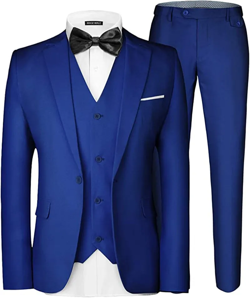3 Pieces  Men's Suit Elegant Solid One Button Slim Fit Single Breasted Party Blazer Vest Pants Set  For Wedding