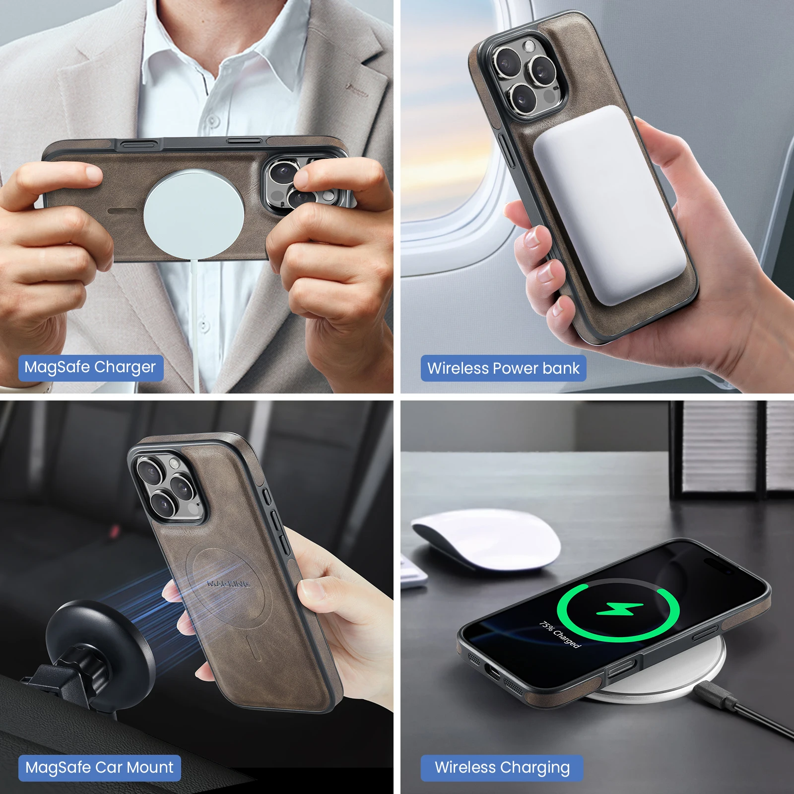Premium Retro-Leather MagSafe Magnetic Wireless Charging Phone Case