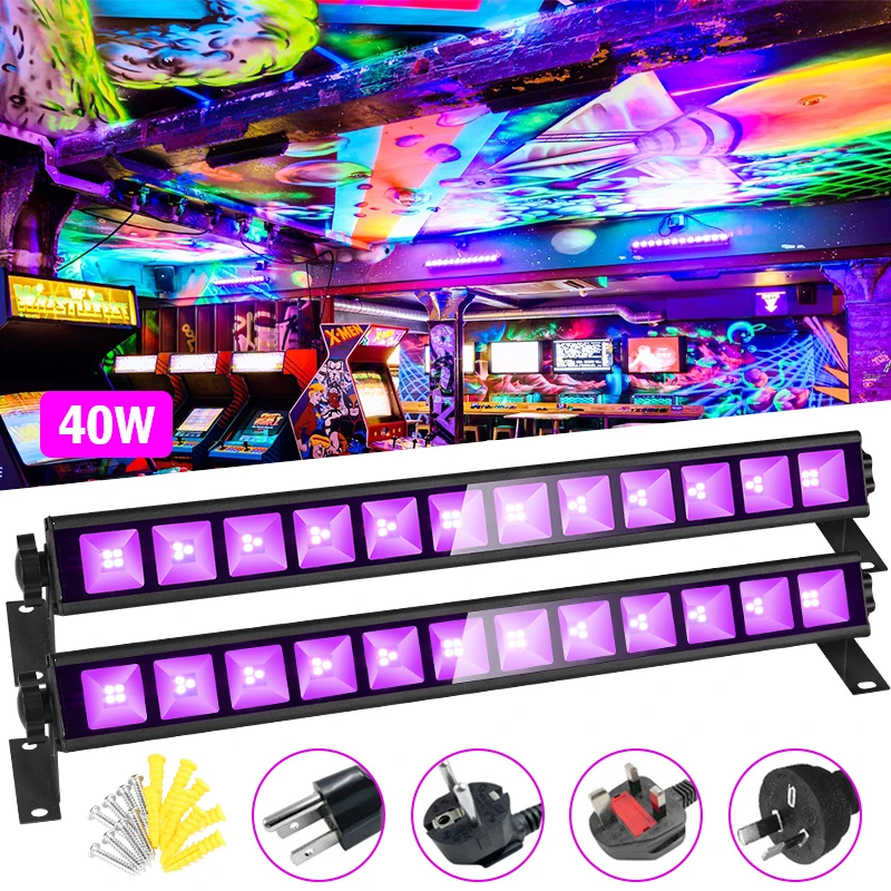 2PCS 40W UV Black Light,IP66 Waterproof Black Lights for apply fluorescent party stage lighting body paint Halloween decorations 2pcs christmas hair clip set girls kids christmas decor supplies new year party decorations baby hair accessories wholesale gift