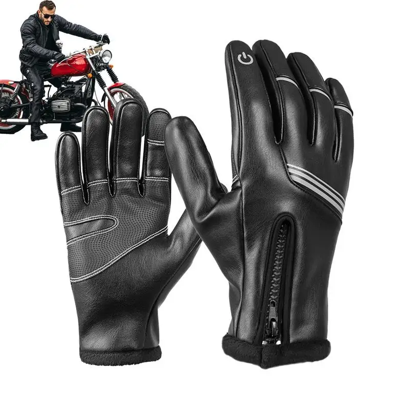 

Winter Motorcycle Gloves Touchscreen PU Leather Gloves For Cold Weather Windproof And Waterproof Warm Soft Cozy Motorbike Mitten