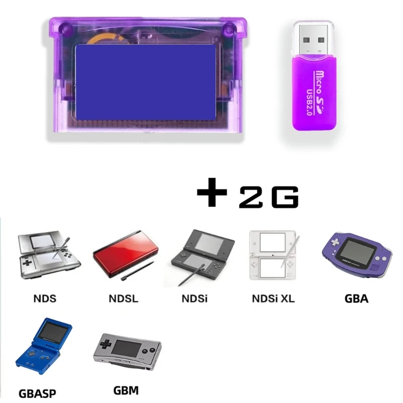 Super-Card Cartucho Adaptador para GBA-SP IDS, Mini SD-Flash Card, Dispositivo de Backup Game, USB Flash Drive, NDS-NDSL, 45BA, 2GB