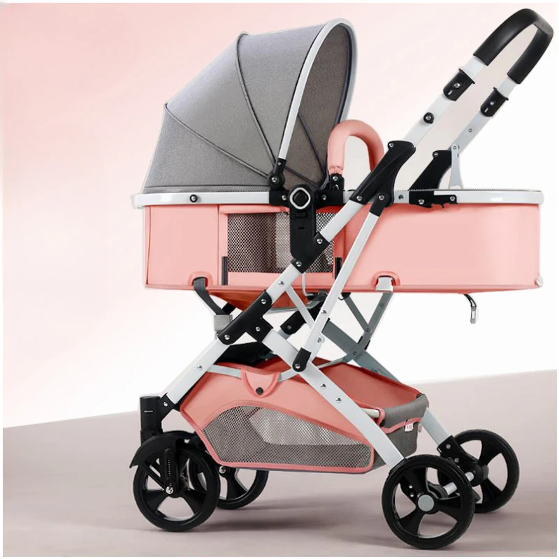 High-View Convertible Baby Stroller with Bassinet, Reversible Lightweight Foldable Design for Infants, Compact Pushchair