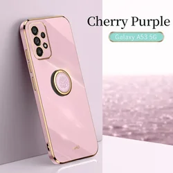 Enhanced Solid Color Plating Silicone Phone Case - Premium Soft Cover - A54 5G (PURPLE WITH RING)