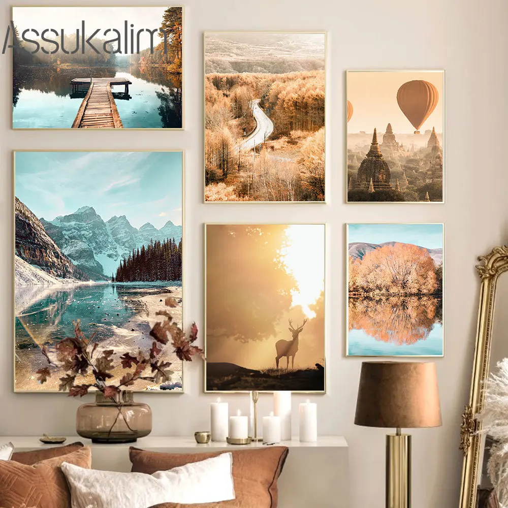

Natural Scenery Wall Art Decor Mountain Canvas Painting Elk Poster Sunshine Art Prints Nordic Posters Living Room Decoration