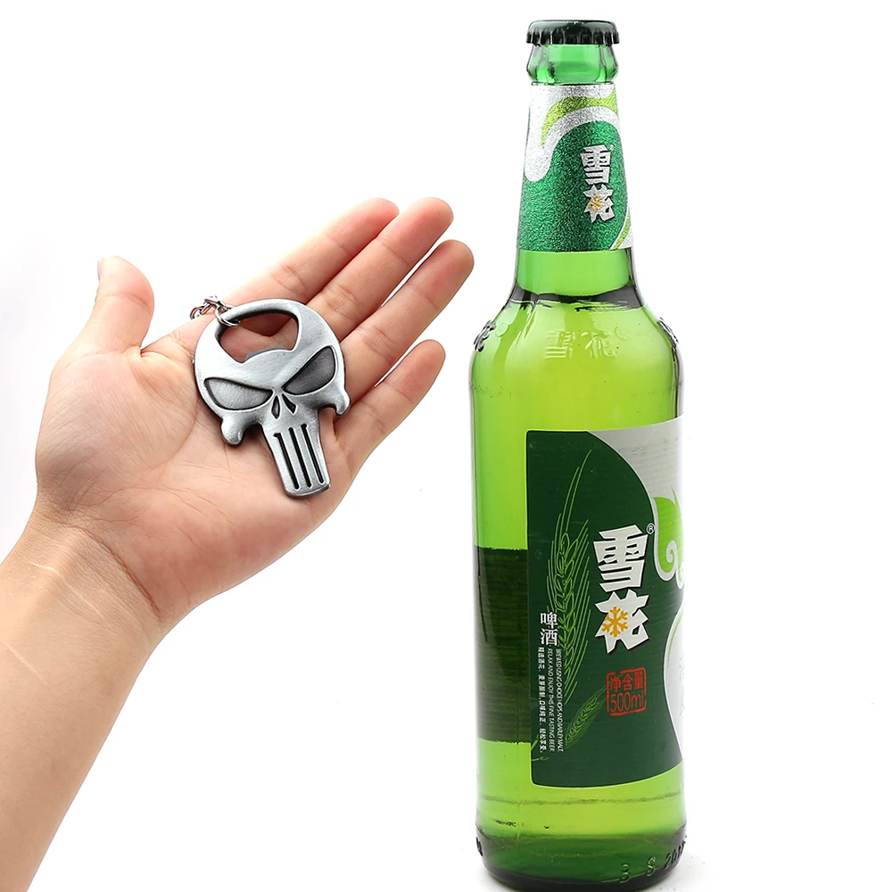 Punisher Skull Ornament Keychain Multifunction Silver Beer Bottle Opener Metal Jewelry