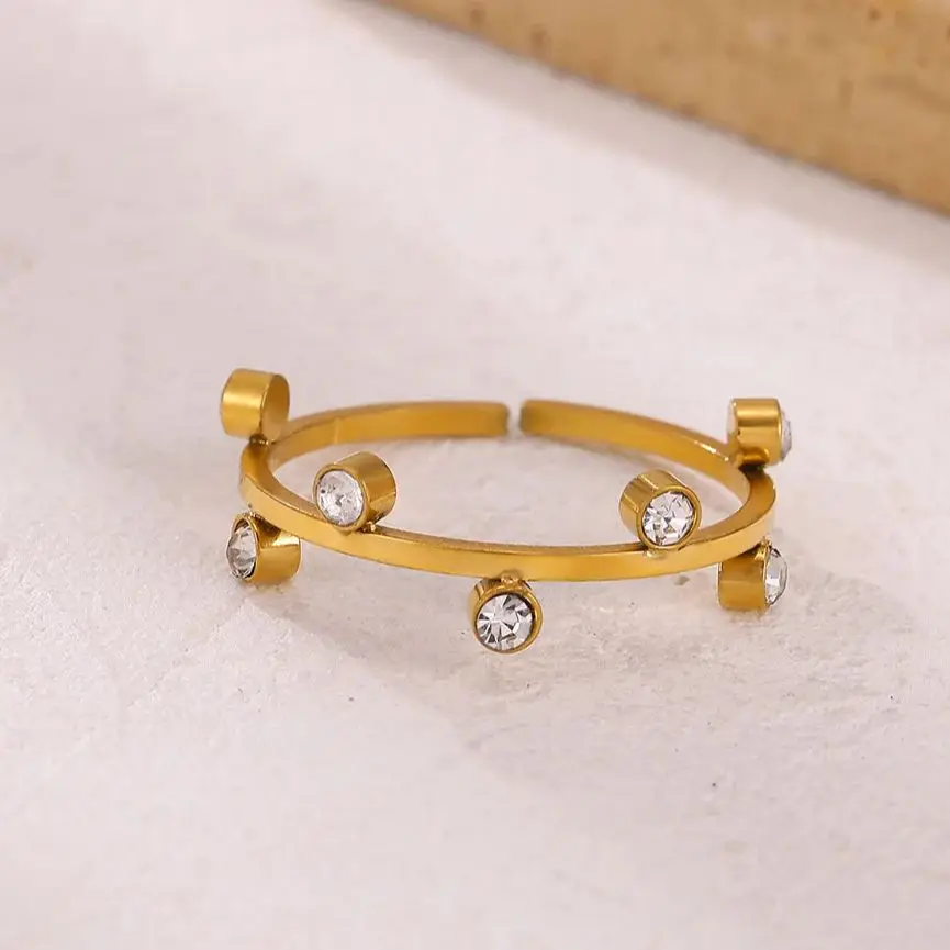Multi-zirconia Rings for Women 18K Gold Plated Stainless Steel Adjustable