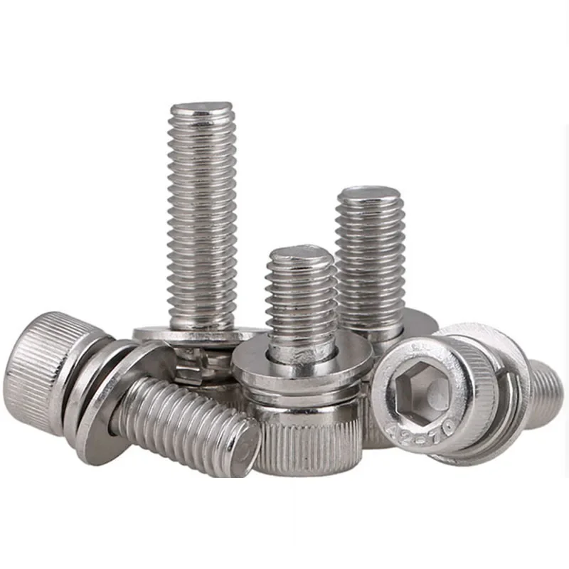 M5 x 0.8(5mm) 304 스테인레스 스틸 스테인레스 SEM 소켓 헤드 캡 나사 + 플랫/스프링 와셔 x