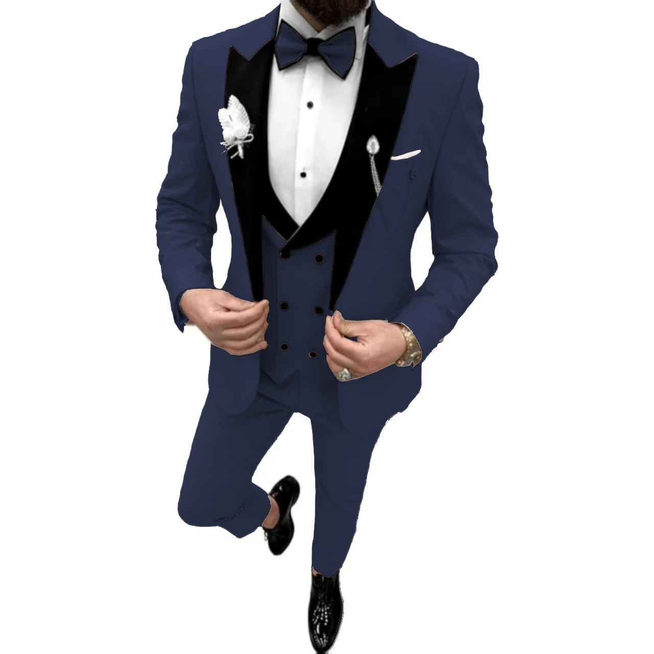 Formal Suits for Men Peak Lapel 3 Pieces Blazer Vest and Pants Set Elegant High Quality Wedding Dresses New