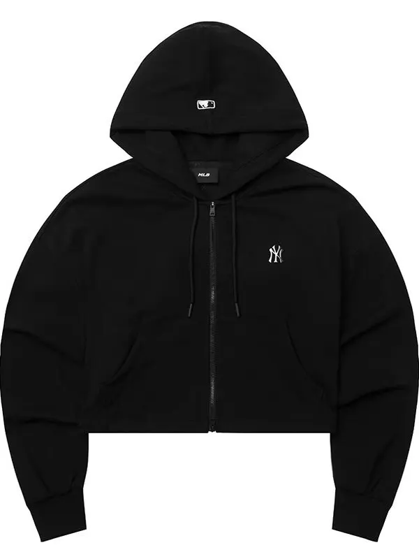 여성용 가을 겨울 짧은 지퍼 후드 재킷 캐주얼 스웨트셔츠 스포츠 코트 NY 라벨  베이직 시리즈 면 혼방 원단