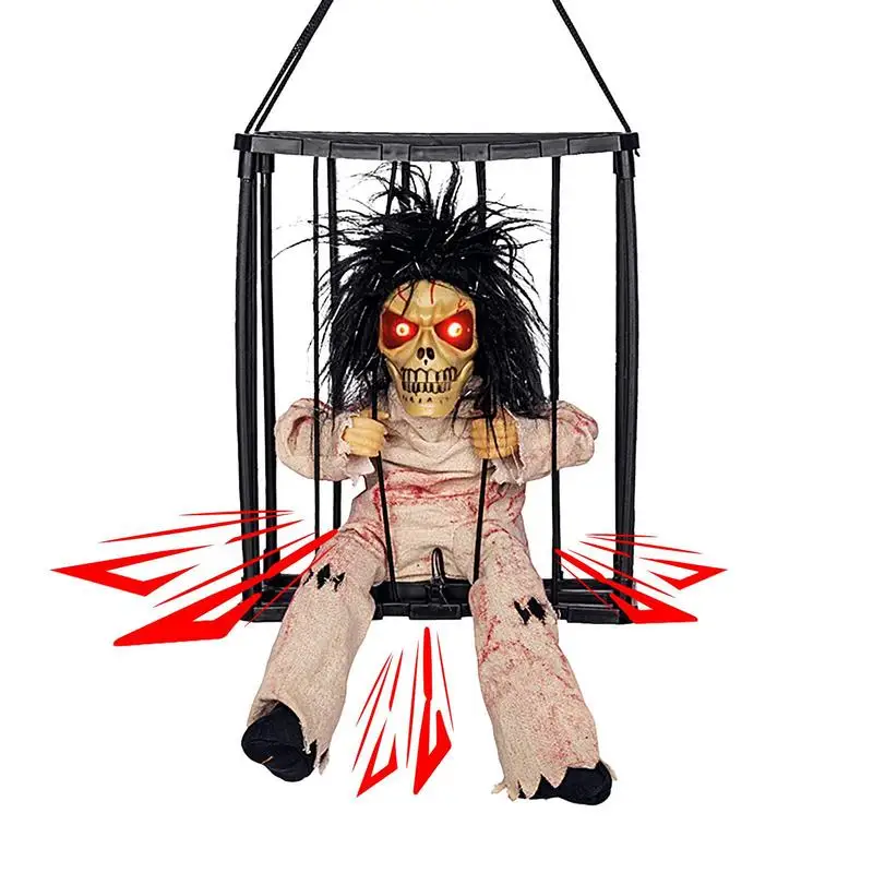 

Motion Sensor Halloween Decorations Motion Activated Skull Props For Glowing Eyes Skull Toy Talking Prisoner Cage Ghost Electric