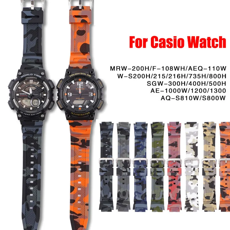 Camuffamento Silicone Del Cinturino Di Vigilanza Per Casio Aq-S810W Ae-1200/1300/Sgw-300 W-S200H W-800H W-216H W-735H F-108Wh W-215 Aeq-110W Fascia