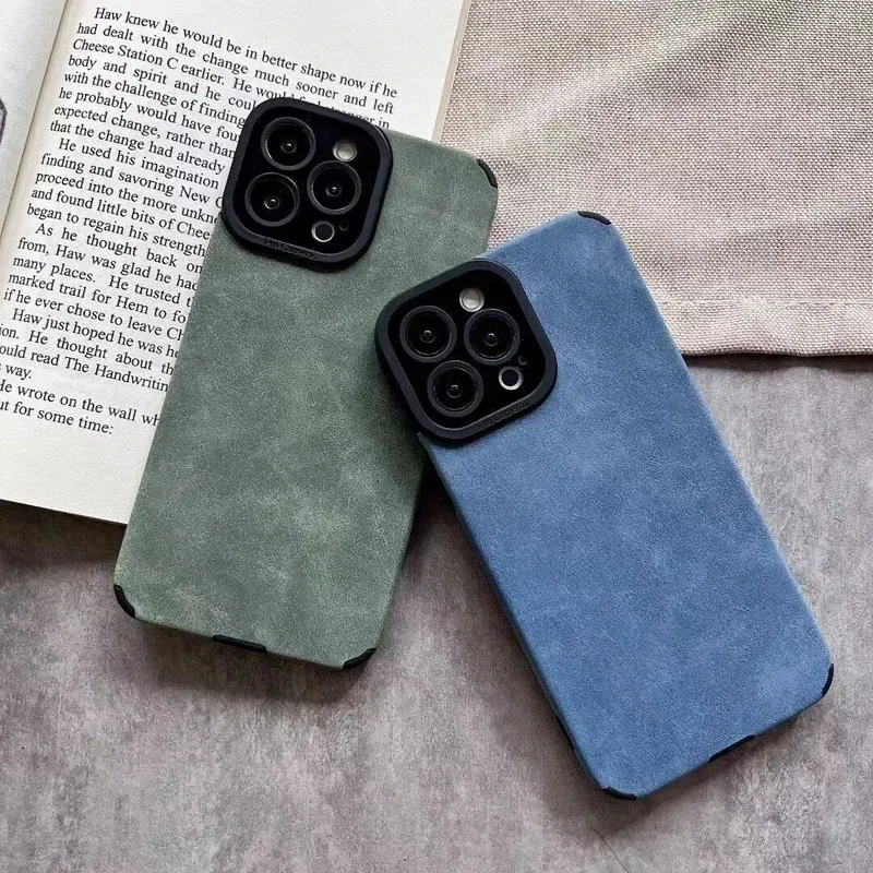 Premium Matte Leather Shockproof Phone Case with Soft Silicone Bumper