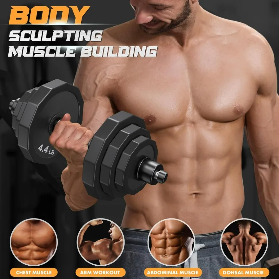 Weights Dumbbells Set, Adjustable Dumbbell Sets 44 lbs (Each dumbbell 22lbs) with Solid Steel, Barbell Free Weight Set with Conn