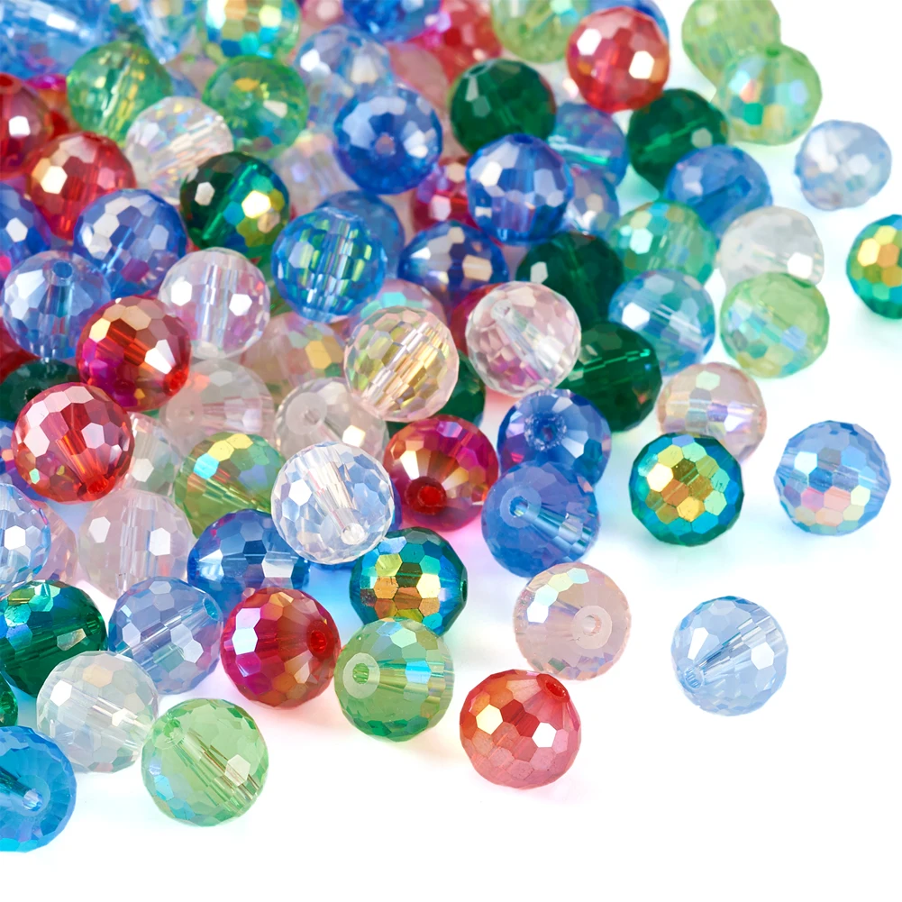 160Pcs Colorful Faceted Round Transparent Electroplate Glass Loose Beads For DIY Jewelry Making Accessories