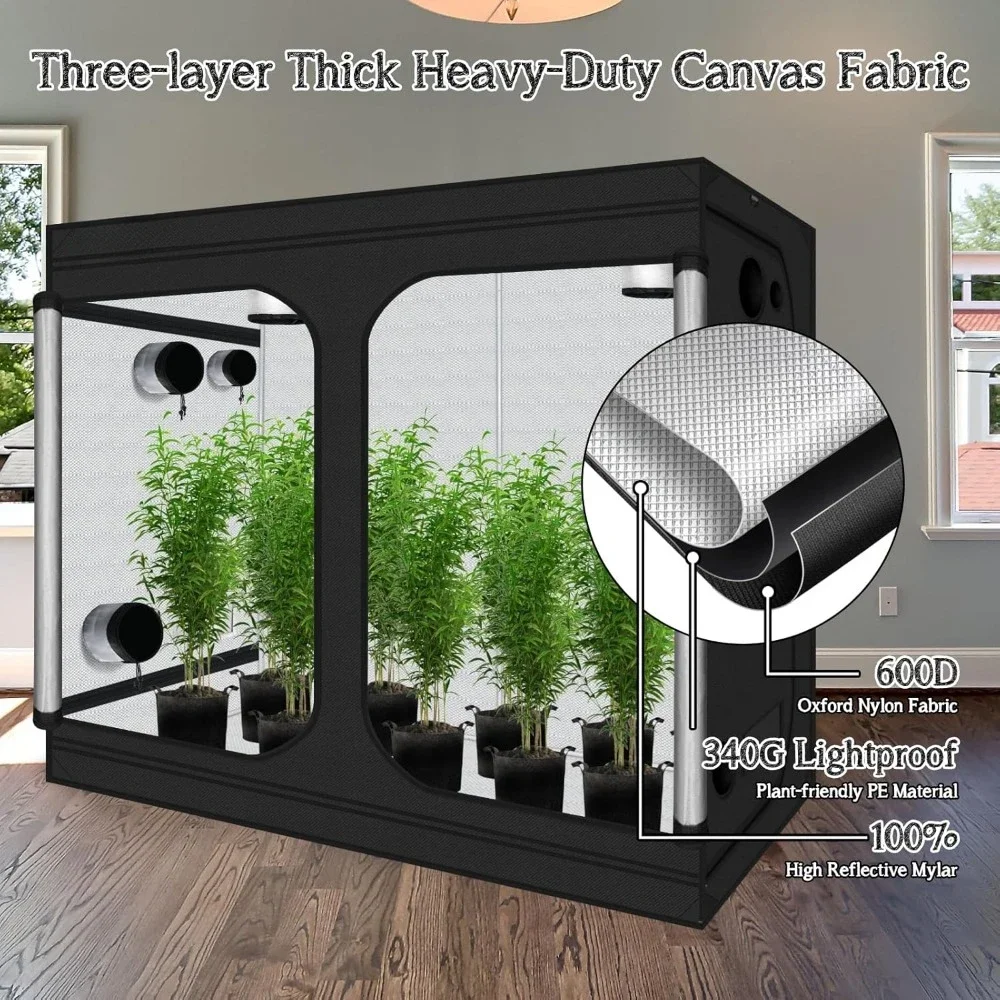 Grow Tent96&ldquo;x48 x78Plant Growing Tents 600D Mylar Hydroponic Indoor Grow Tent with Window, Kit Bag & Floor Tray 8x4 Growing Tent