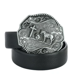 Retro Alloy Western Cowboy Belt Buckle Cross Horse Flower Decorative Belt Buckle for Men DIY Pants Crafts Accessories Fasteners