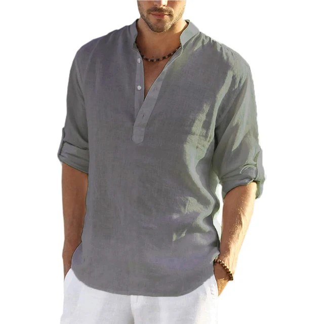 AnGeer мужская повседневная блузка из хлопка и льна, рубашка с длинным рукавом, свободные повседневные красивые топы, мужская одежда, пуловер на весну-осень 1