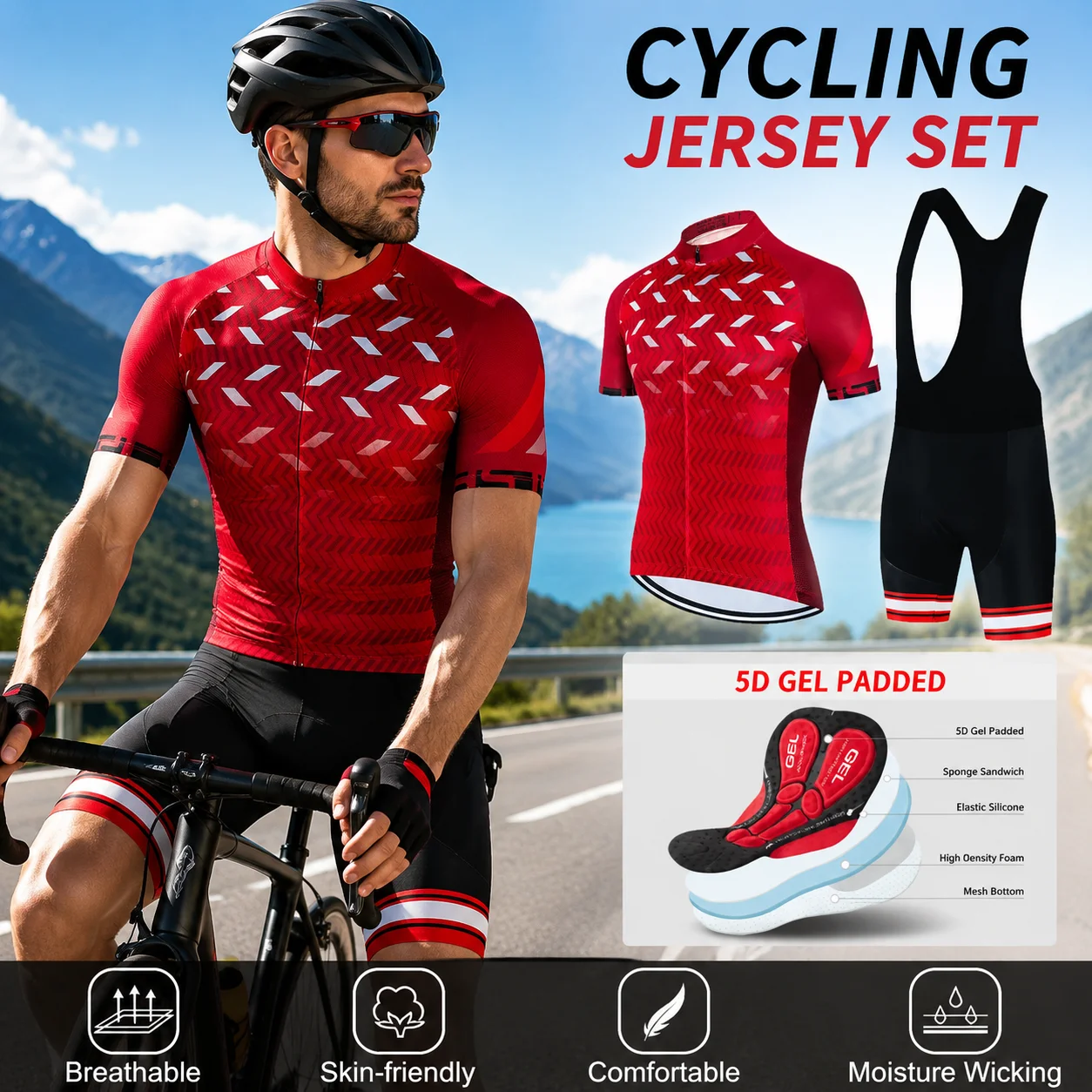 Men's Rainbow Team Cycling Jersey Set - Short Sleeve Summer Road Bike Apparel