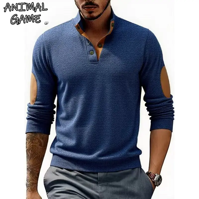 Animal Game Men's Long Sleeve Casual Sweatshirts Outdoor Button Pullover for Men Sport Streetwear Hiking Lightweight V-neck Tops