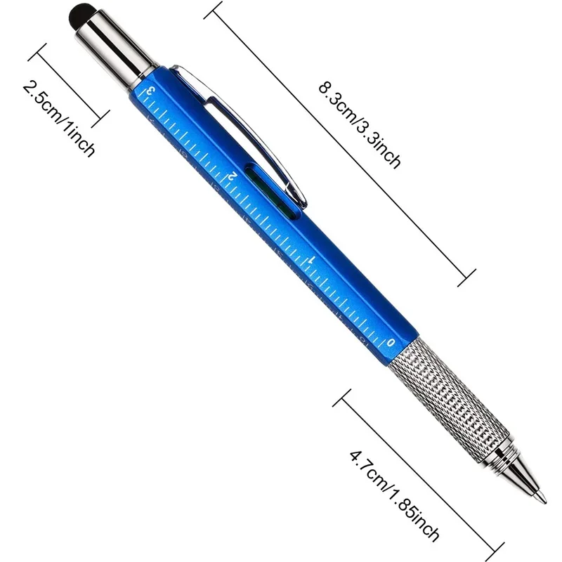 7 in1 Multifunction Ballpoint Pen Modern Handheld Tool Measure Technical Ruler Screwdriver Touch Screen Stylus Spirit Level