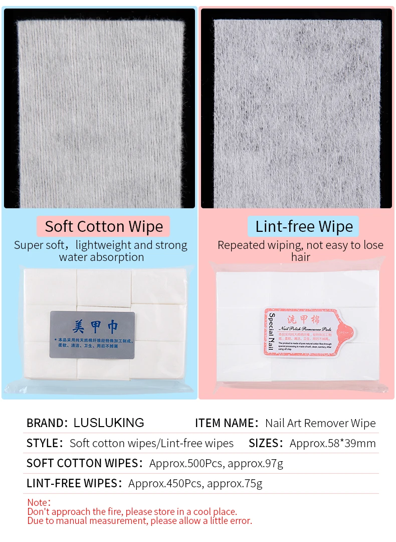 Description Picture 3 of item450pcs Lint-Free Nail Polish Remover Wipes Cotton Wipes Manicure Cleaner UV Gel Nail Polish Removal Pads Papers Cleansing Tools