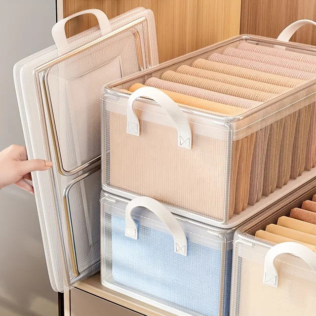 Organizzatore per armadio impilabile con manico Scatola portaoggetti in tessuto su cestini con struttura in acciaio Contenitori per l'organizzazione domestica 2