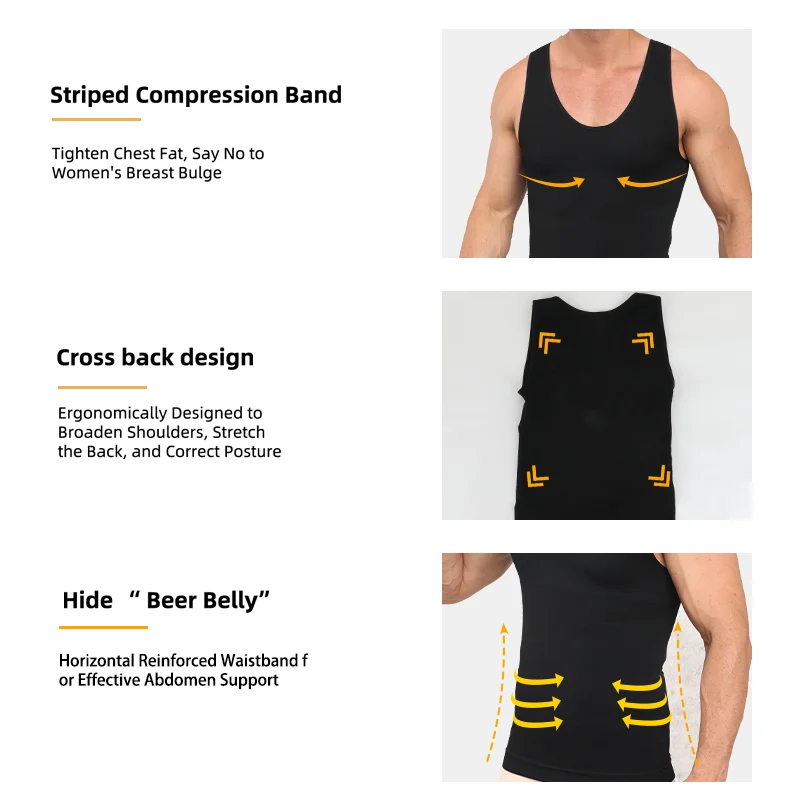 Mens Slimming Shapewear Sleeveless Compression Shirt Round Neck Seamless Waist Trainer Tank Top Belly Control Fitness Workout