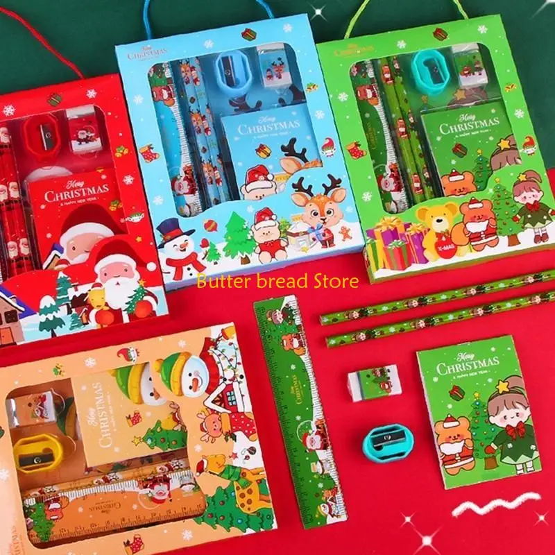 W89C 어린이 Chrismas 선물 문구 키트 크리스마스 문구 선물 세트 지우개 스위트