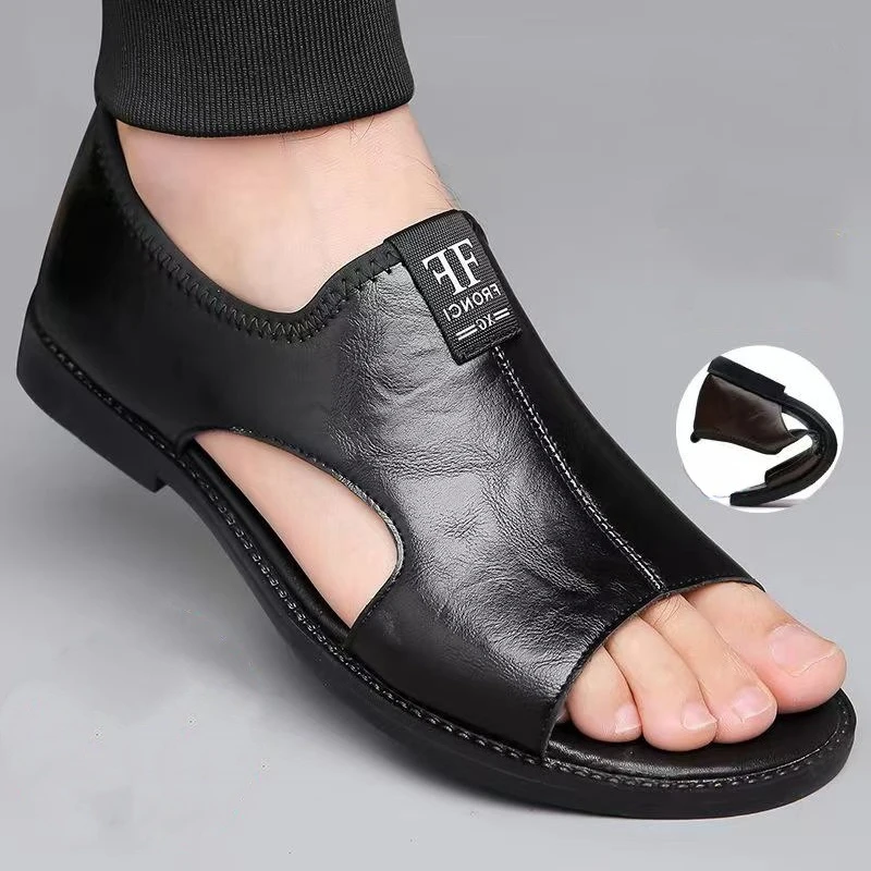 Sandals for Men Brand Casual Shoes 2026 Fashion Men's Slippers Comfortable Beach Shoes High Quality Leather Men Flat Sandals - 2