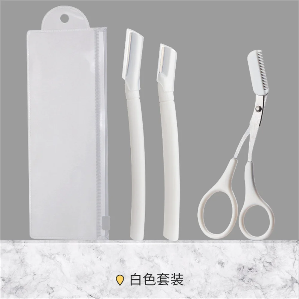 Description Picture 3 of item3Pcs Eyebrow Trimming Knife Eyebrow Face Razor For Women Professional Makeup Eyebrow Scissors Comb Brow Trimmer Scraper