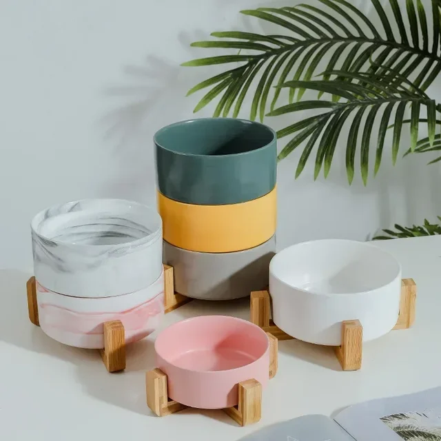 Ceramic Bowl Cat Dog Bowl Cat Food Bowl Cat Bowl Drinking Water Bowl Double Bowl Protection Cervical Spine Bowl Black Pet Bowl 2