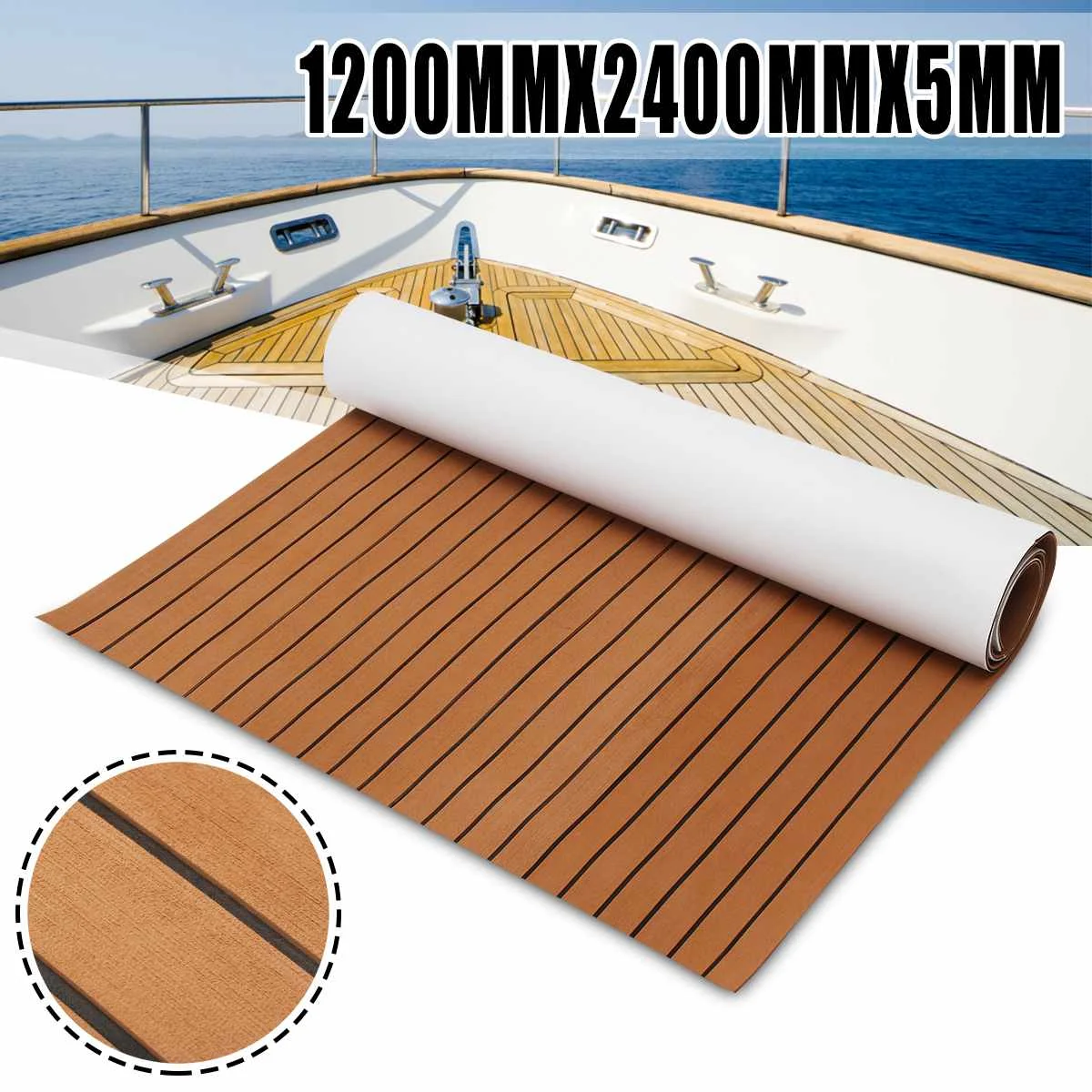 2.4M Autoadesivo Eva Foam Boat Marine Pavimentazione Faux Teak Decking Foglio A Strisce Yacht Mat 11 Stili Marrone Grigio Oro Nero