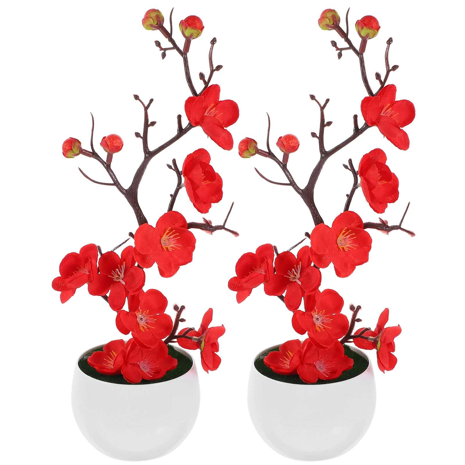 

2 pcs Realistic Potted Plum Blossom Flower Artificial Potted Flower False Flower Bonsai