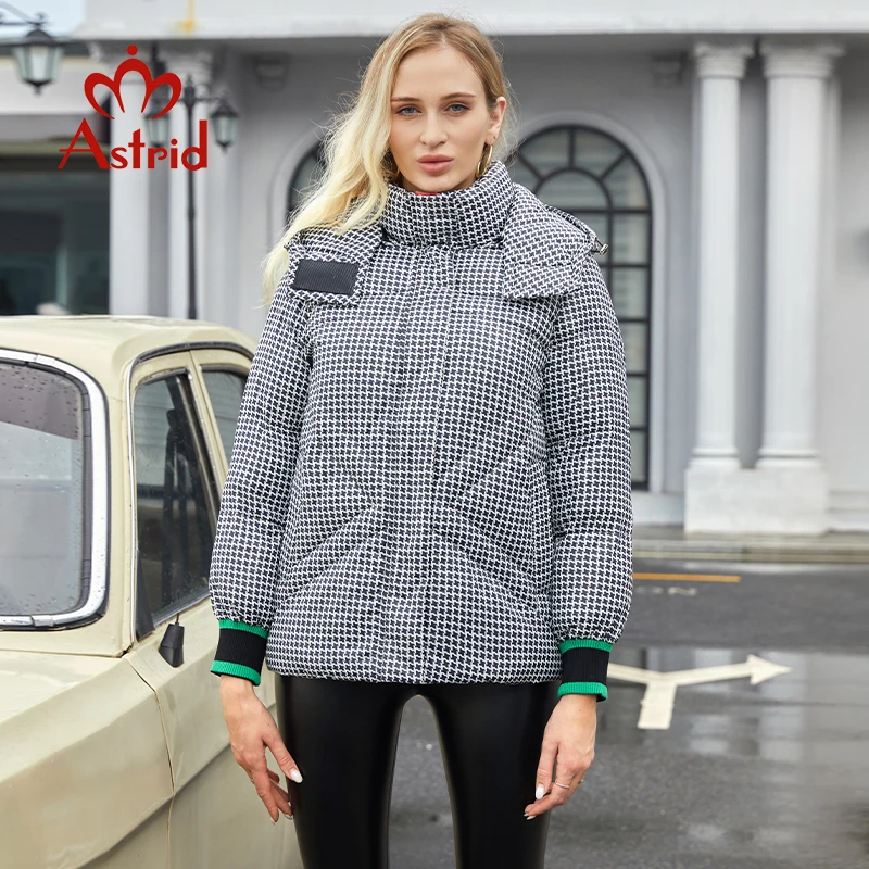 

Astrid 2022 New Winter Women's Short coat Hooded parka Lattice design women's jackets Fashion design warm Cotton Coat ZR-20220